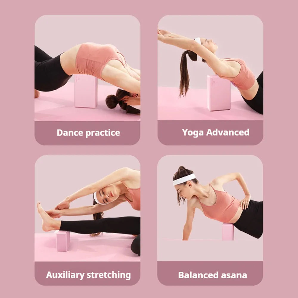 Solid colour EVA foam yoga block measuring 23cm long on a workout mat.