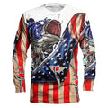 Men's grey long-sleeved pullover with a printed fish design on the front, showing round neck and casual fit.