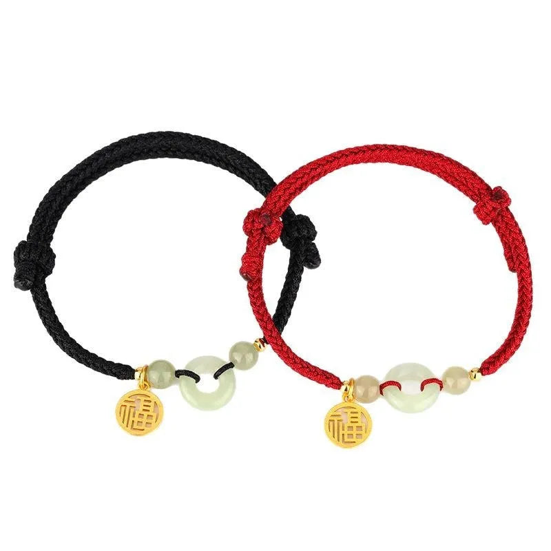 Silver geometric bracelet with a peace buckle clasp in black or wine red.
