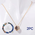Natural stone beaded necklace and matching bracelet set with adjustable clasp, shown in a style featuring tiger's eye beads.