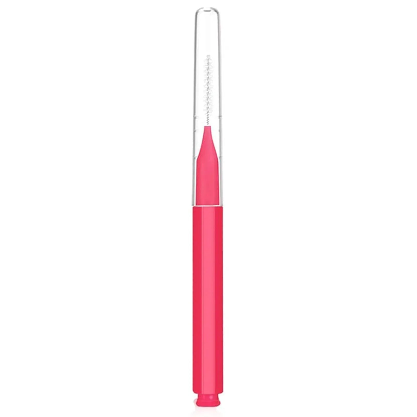 Set of micro eyebrow and lash brushes with protective caps in black, blue, purple, red, and white colours.