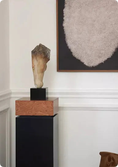 French retro abstract carved horse head desktop sculpture ornament measuring 50cm tall.