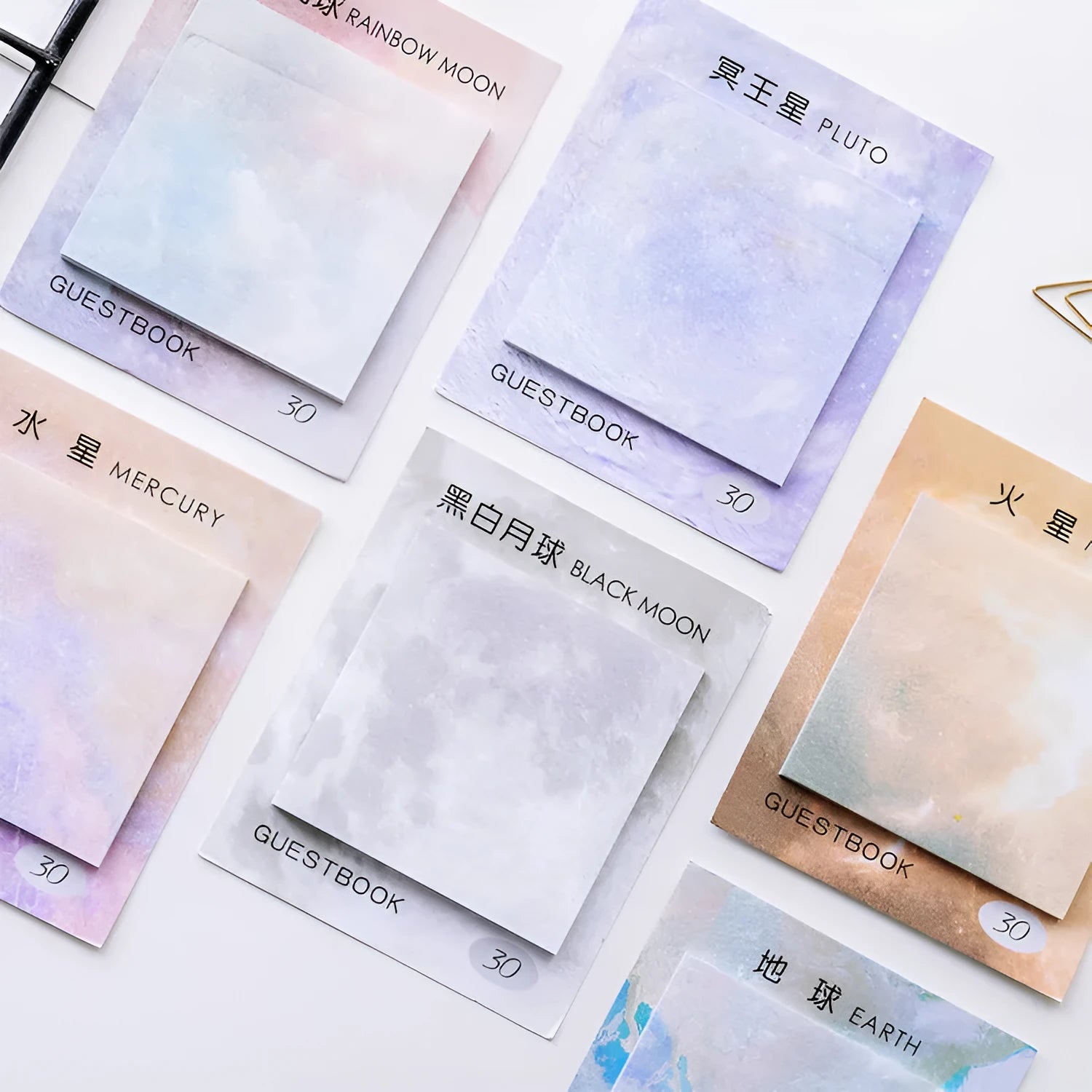Square planet sticky notes notepad showing oil painting artwork with space themes
