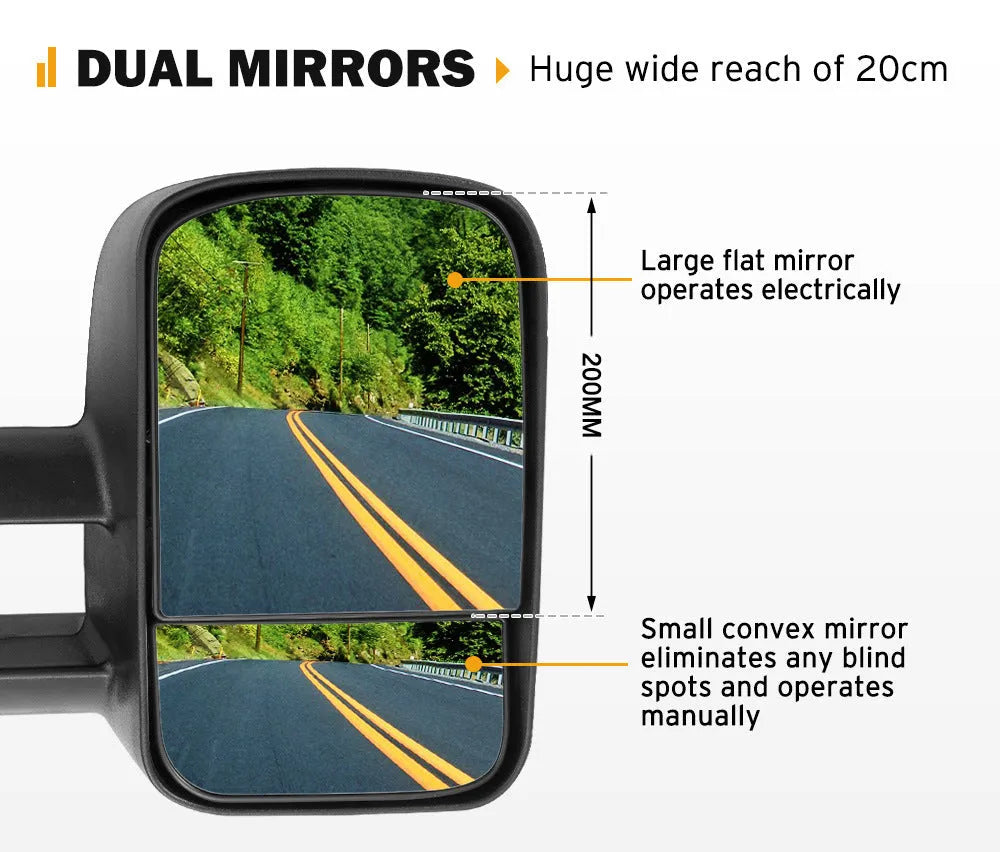 Pair of black foldable rearview mirrors for Toyota Land Cruiser 100
