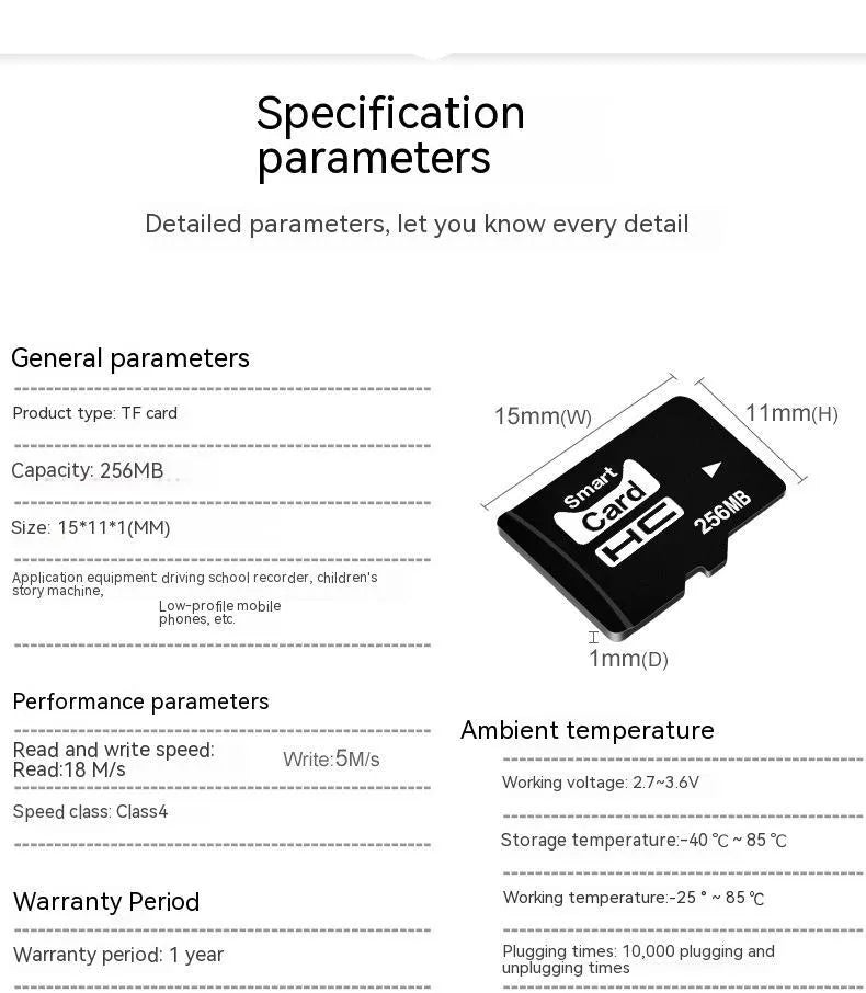 256MB TF series microSD memory card in a presentation box for MP3 players and cameras.
