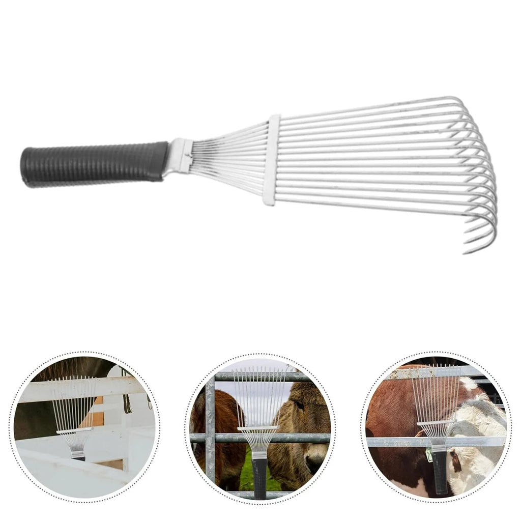 Black stainless steel grooming rake comb for horses and dogs measuring 33cm