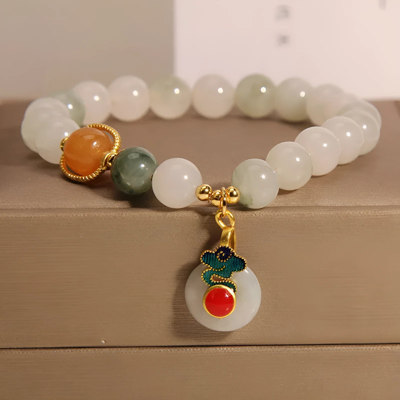Women's ice jade bracelet with Xiangyun peace jade buckle and pearl decorative elements