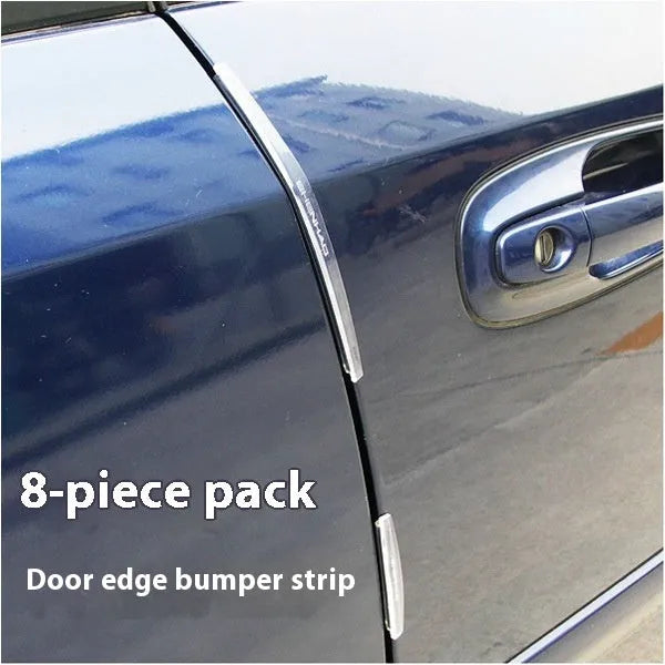 White plastic car door side bumper strip anti-collision protection set.