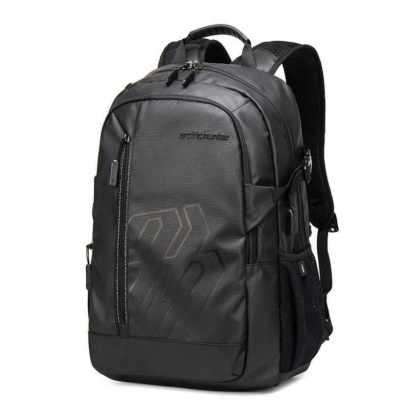 Blue plaid pattern casual computer backpack with curved shoulder strap