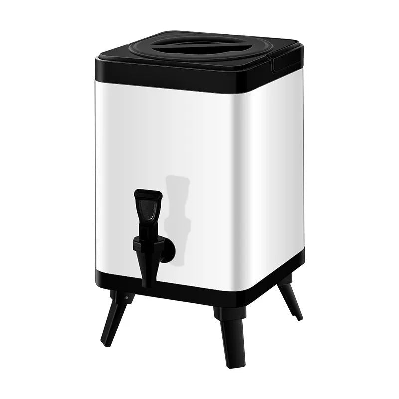 Silver stainless steel milk tea bucket with square lock design and carrying handle