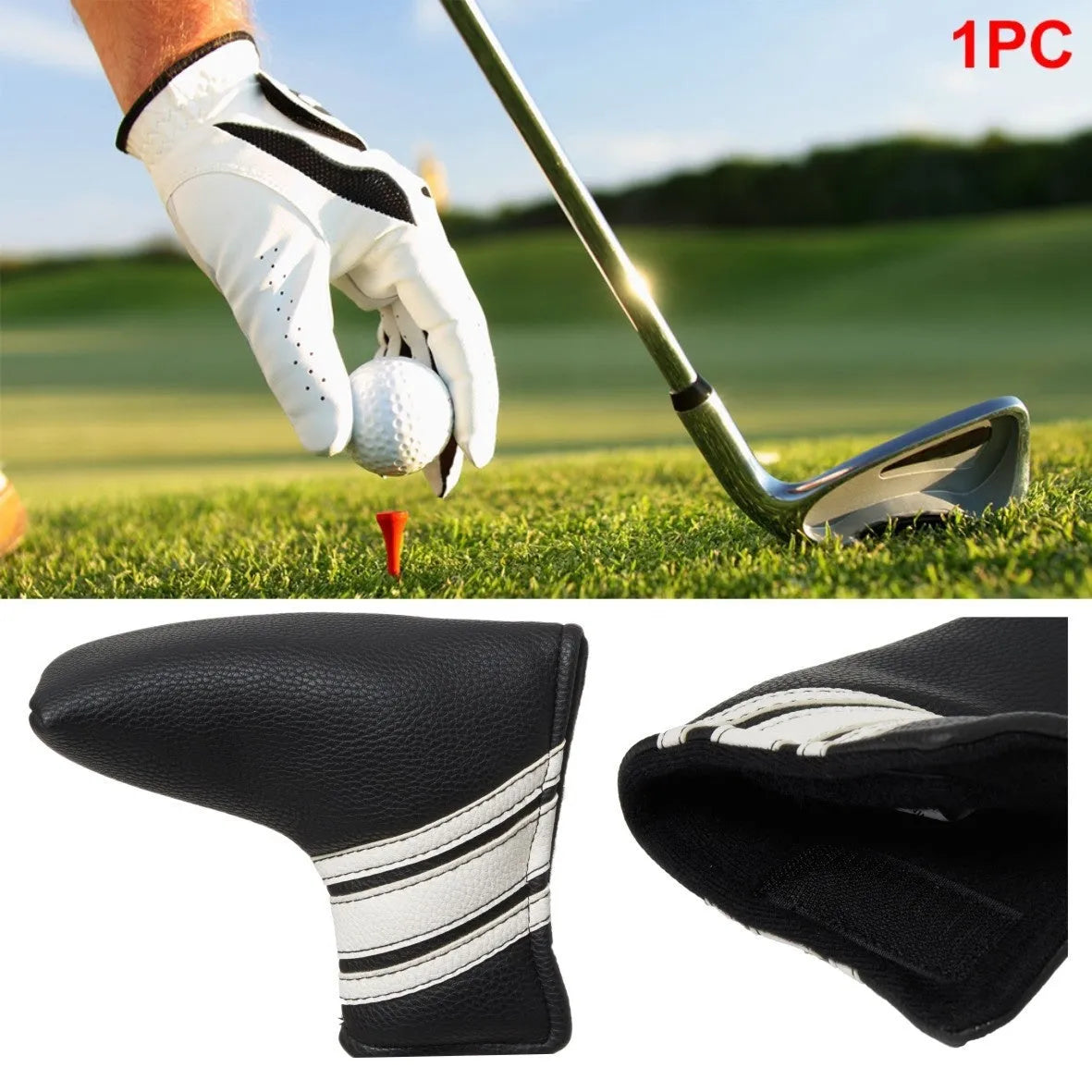 Black PU leather sleeve case for protecting a golf push rod shaft.