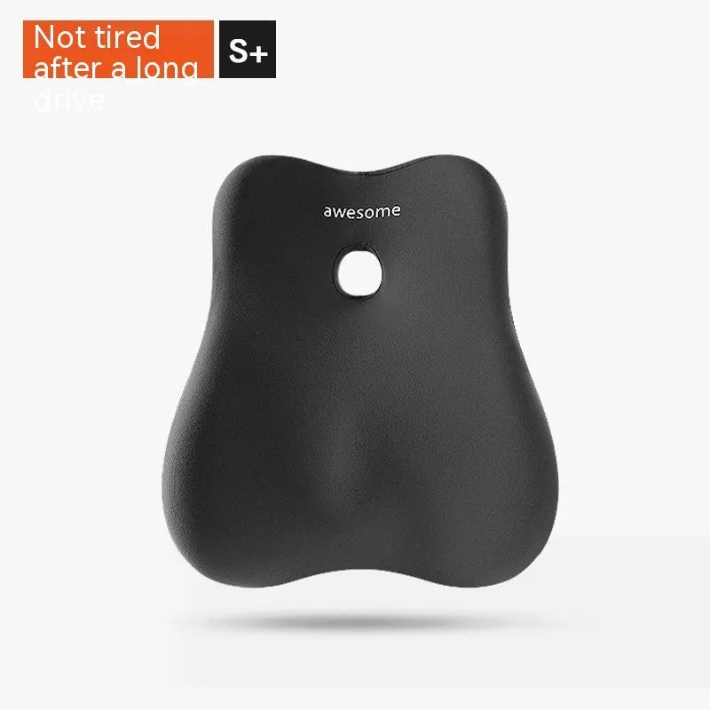 Car lumbar support pillow with memory foam and cotton cover in multiple colour options including black, grey, blue, and green