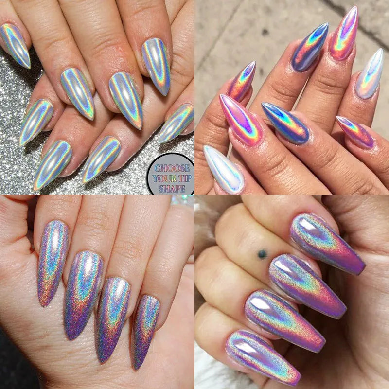 Aurora Magic Nail Powder glitter in laser gradient colours for nail art decoration