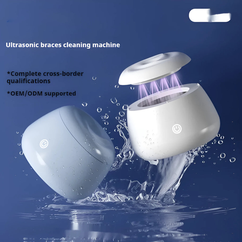 Ultrasonic portable waterproof denture and tooth socket cleaning machine with USB power, white plastic, 300ml capacity