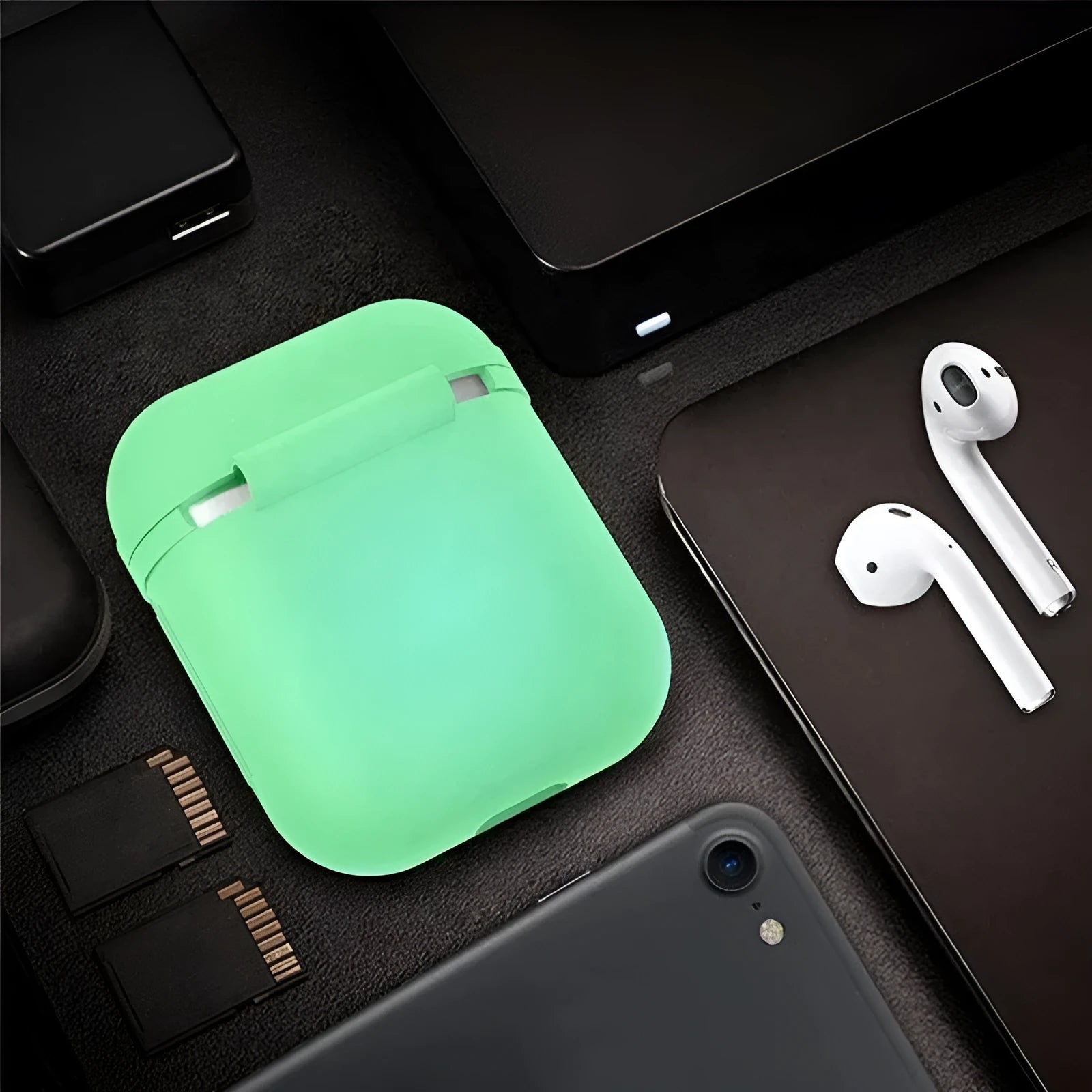 Luminous silicone flip-open AirPods storage box for wireless earphone protection