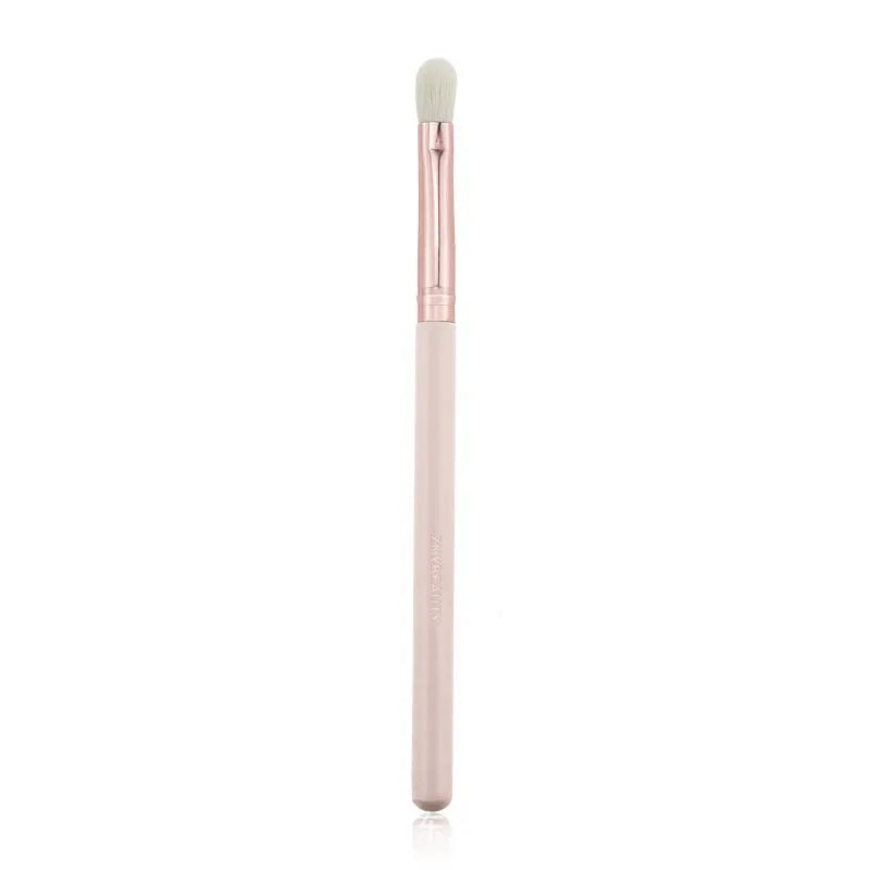 26 pink-handled makeup brushes with wooden handles and a PU storage bag.