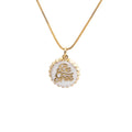 Copper bottle cap pendant necklace with gold plating on a 40cm chain, shown in multiple colour options.