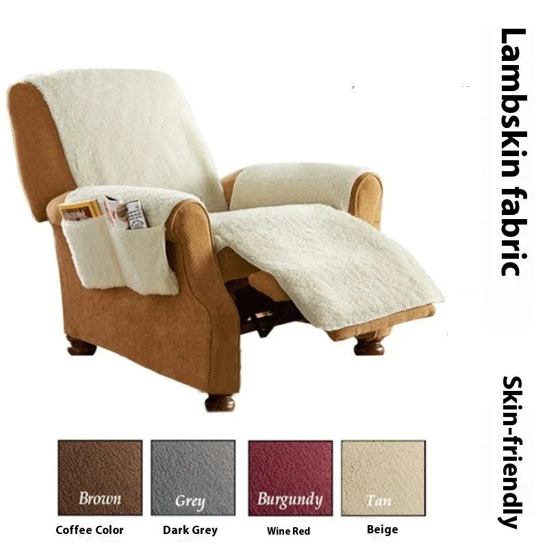 Lambswool polyester sofa cushion cover shown in beige, red, coffee, and dark grey colour options.