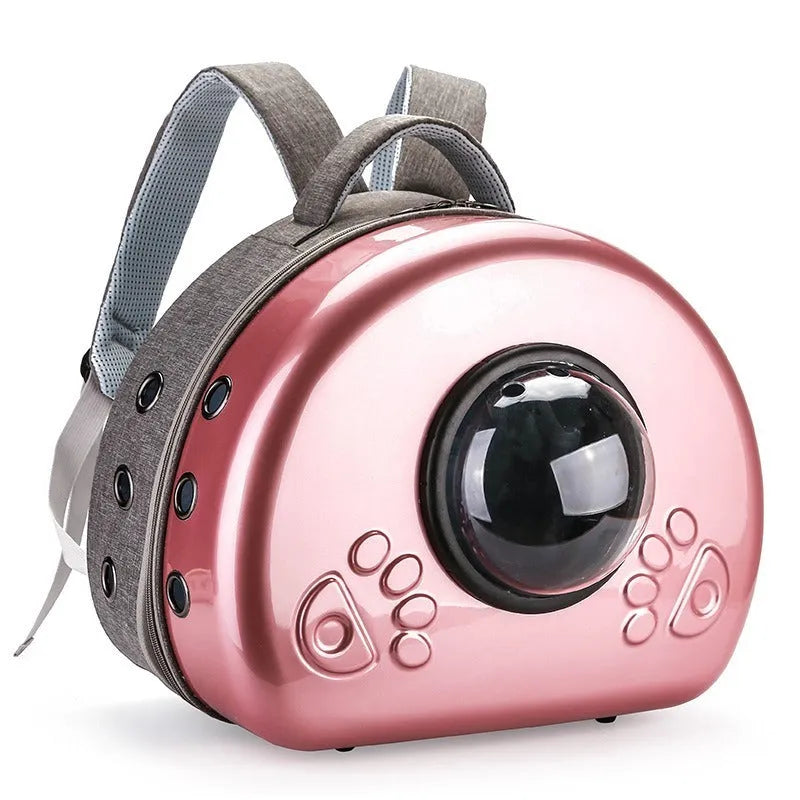 Transparent space capsule cat carrier with breathable mesh panels and hard PC shell