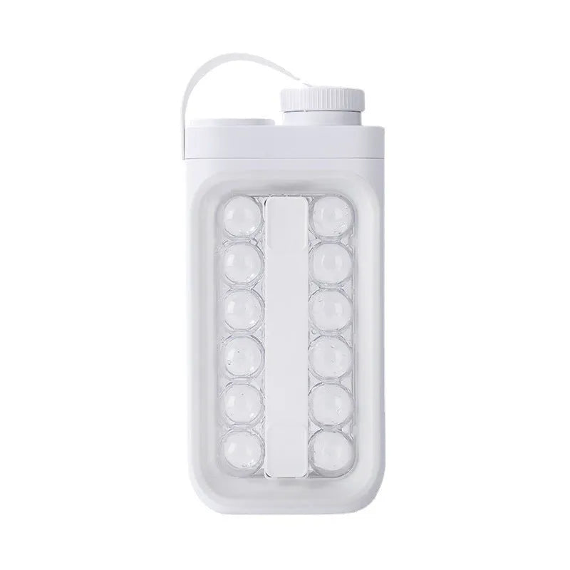 Light blue and white 2-in-1 portable ice ball maker with quick release mechanism for 17 ice balls