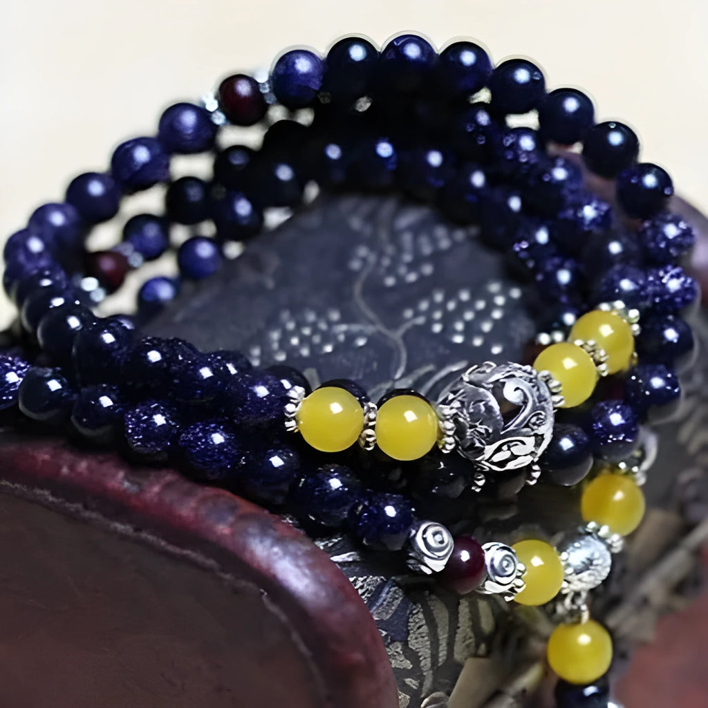 Women's blue San beads bracelet in ethnic style with manual construction