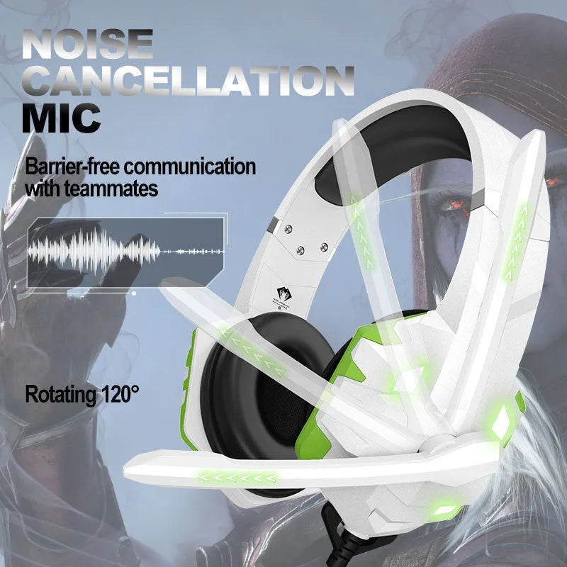Wired gaming headset with microphone and breathing light in blue colour with 3.5mm plug