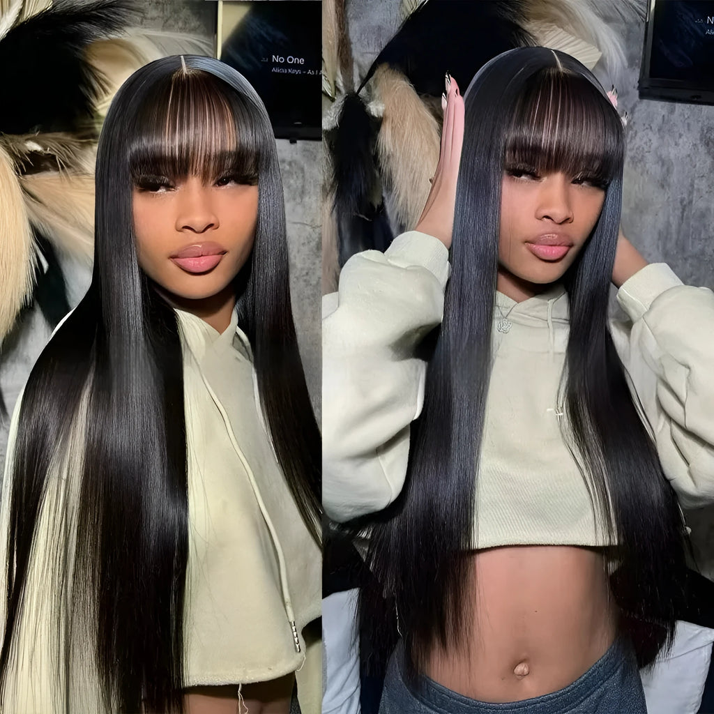 Natural colour full-mechanism human hair wig shown in a long style