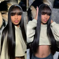Natural colour full-mechanism human hair wig shown in a long style
