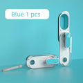 Blue foldable portable dog water bottle with attached drinking bowl for outdoor use.