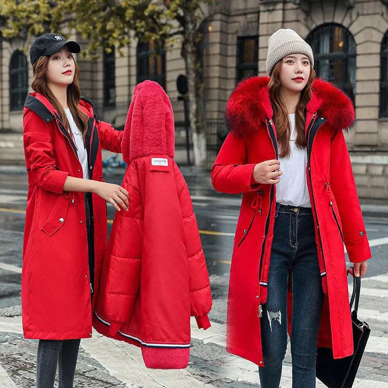 Women's long padded trench coat in polyester fleece with down cotton filler, 100cm length