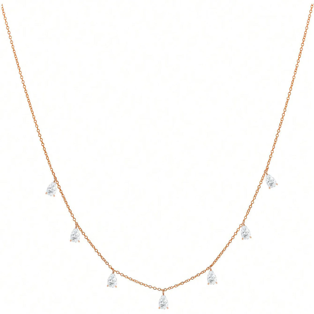 925 silver drop-shaped artificial zircon necklace on an adjustable O-chain, shown in silver, rose gold, and golden yellow finishes.