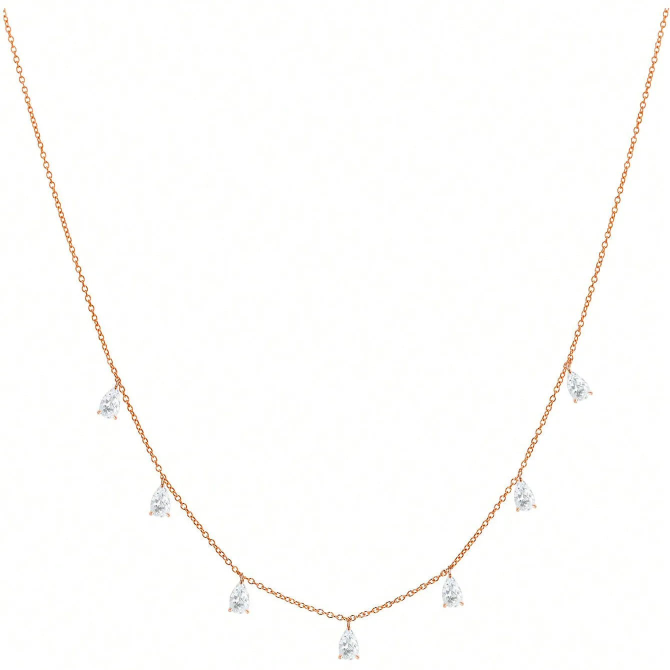 925 silver drop-shaped artificial zircon necklace on an adjustable O-chain, shown in silver, rose gold, and golden yellow finishes.