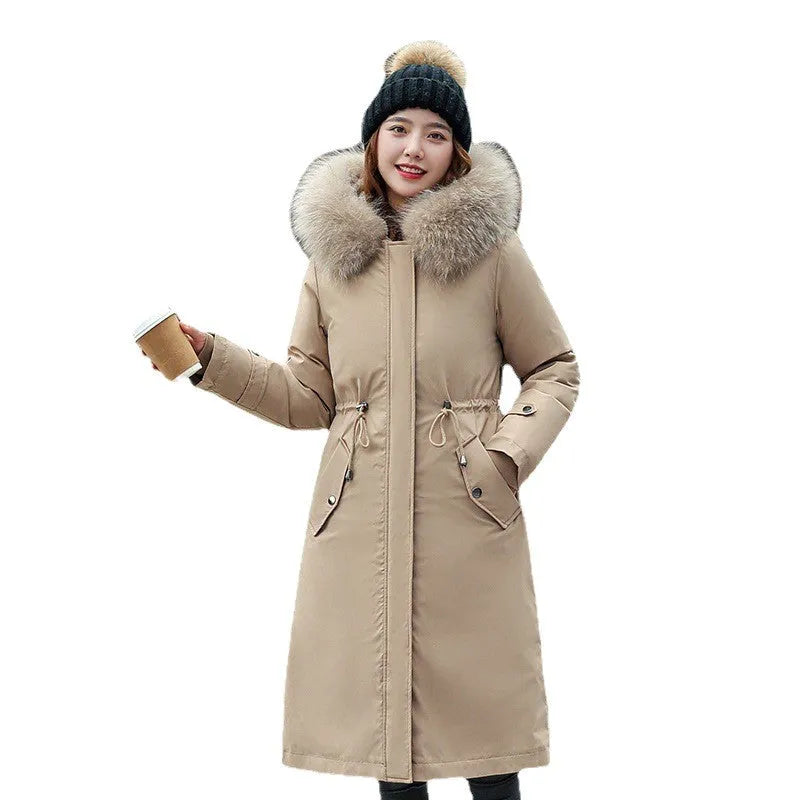 Women's long padded trench coat in polyester fleece with down cotton filler, 100cm length