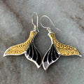 Women's retro fish tail earrings with whale design in white gold colour alloy