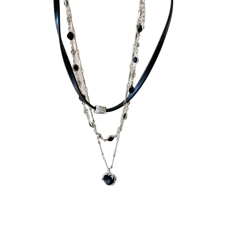Women's creative multi-layer twin necklace with heart pendant designs on adjustable clavicle chain