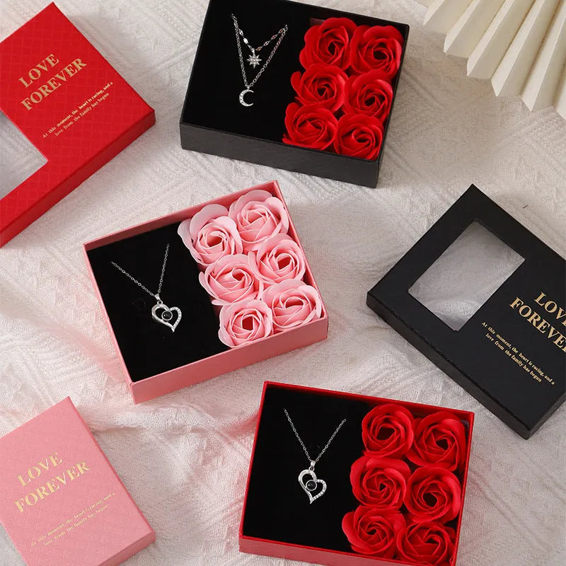 Korean style soap flower gift set with six rose soap bouquet in gift box with handbag