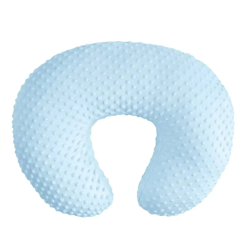Grey nursing pillow with raised spill guard edge on a white background.