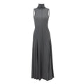 Grey slim-fit backless dress with half turtleneck and high waist design