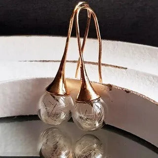 Transparent 16mm glass ball earrings with dandelion seed design on silver French hooks