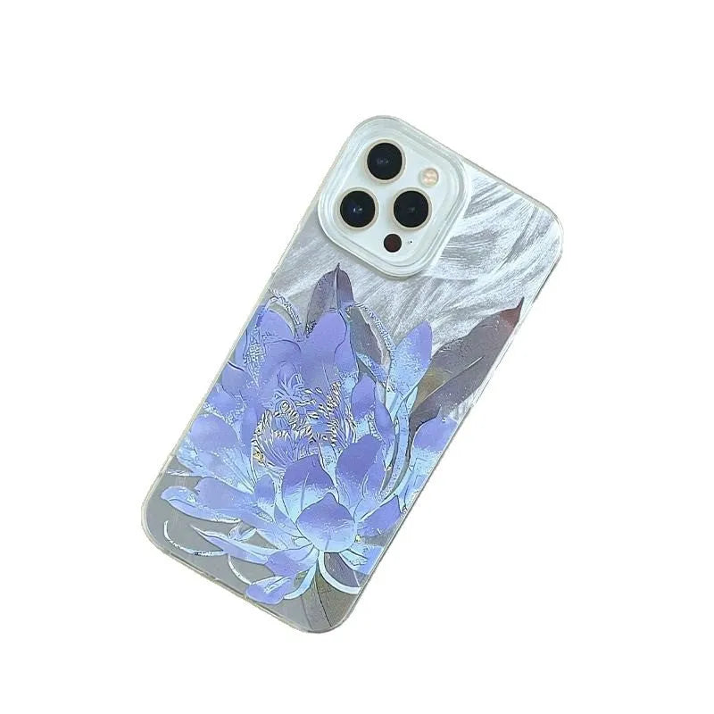 Blue Lotus pattern hard plastic mobile phone case for Apple iPhone on a white background.