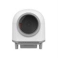 White automatic self-cleaning enclosed cat litter box with ABS plastic construction.