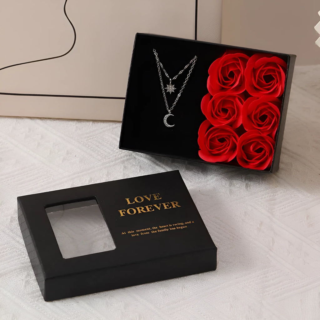 Korean style soap flower gift set with six rose soap bouquet in gift box with handbag