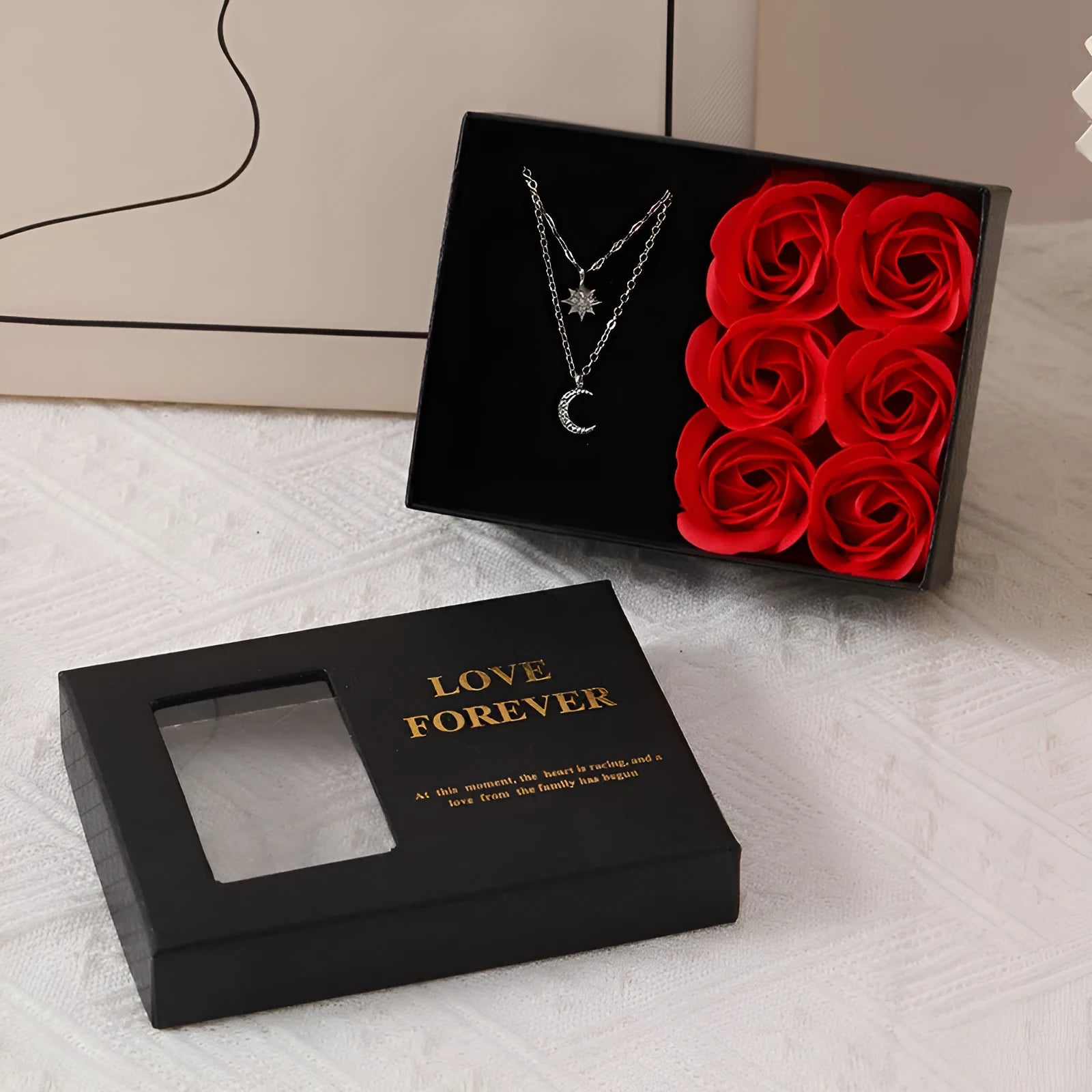 Korean style soap flower gift set with six rose soap bouquet in gift box with handbag