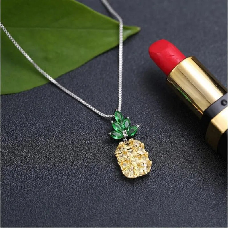 Silver plated Korean fashion necklace with geometric pineapple diamond pendant for women.