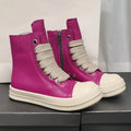 Black high-top leather sneakers with a side zipper and visible stitching on a white background.
