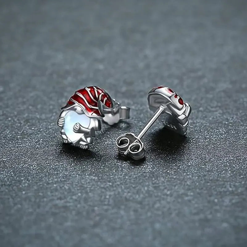 Women's cute Santa Claus design heart-shaped earrings in electroplated white gold colour.