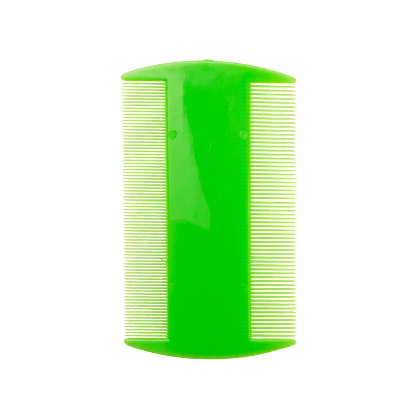 A double-edged fine-toothed plastic flea and lice comb in a selected colour, shown with its size scale.