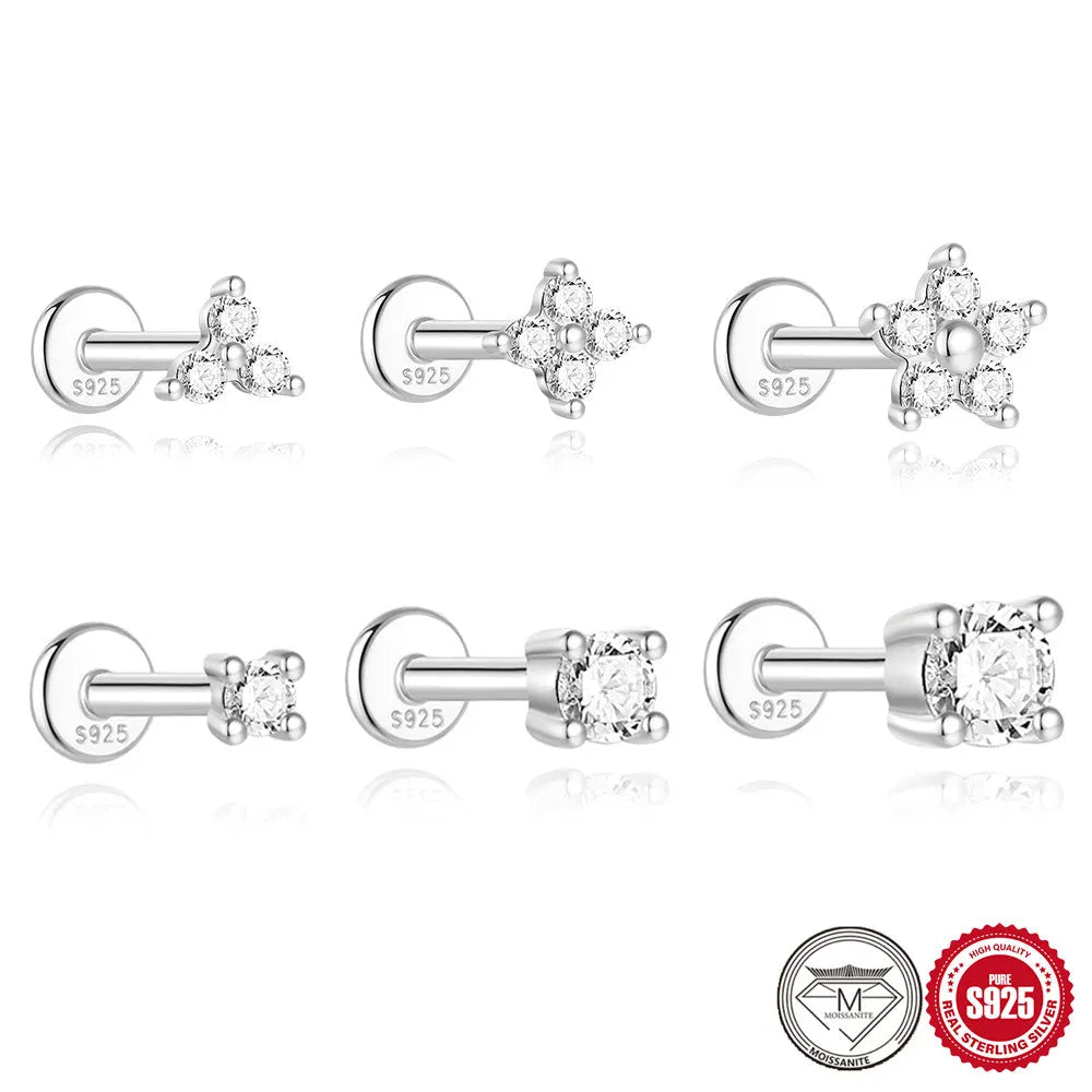 Platinum plated sterling silver clip-on earring showing geometric petal and stud design options.