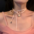 Women's ribbon and love pendant fashion necklace in alloy with electroplated finish