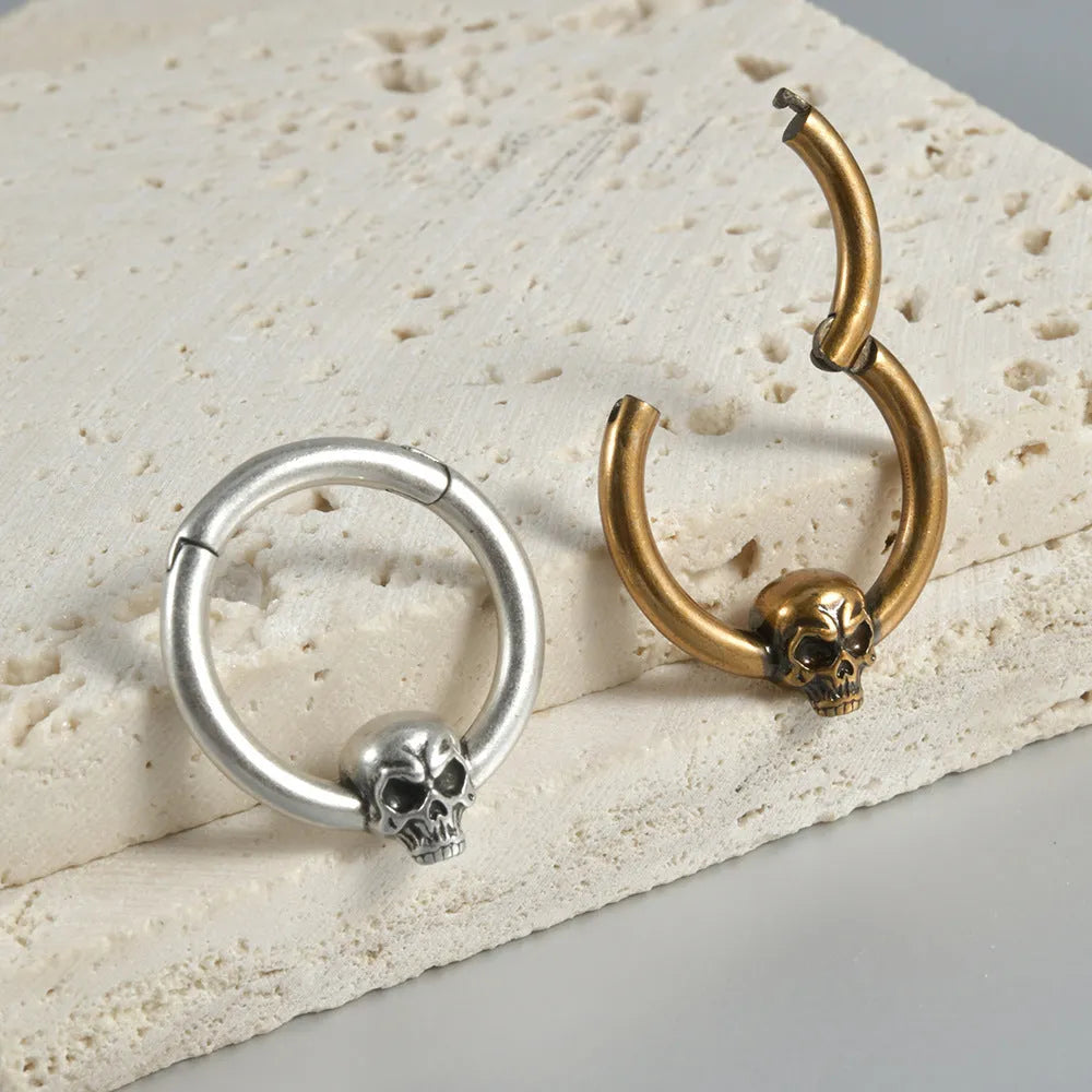 Vintage copper punk earrings with Gothic ghost head designs in antique silver or gold finishes